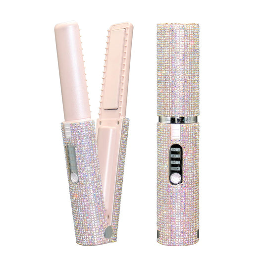 Pink Rhinestone Wireless Mini Flat Iron