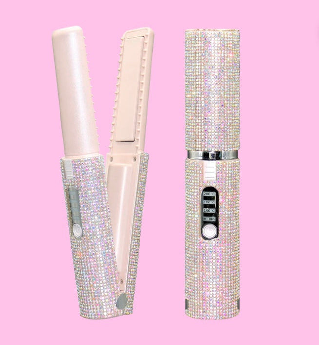 Pink Rhinestone Wireless Mini Flat Iron
